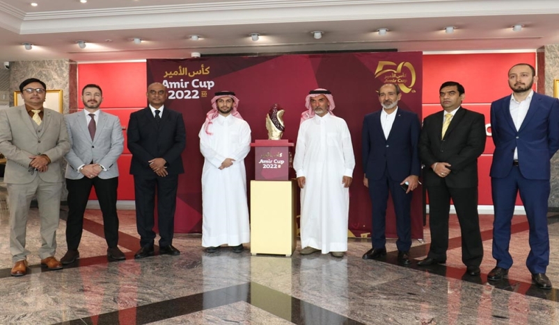 The Amir Cup trophy is pictured with officials from Abdulghani & Bros. Co. (AAB).